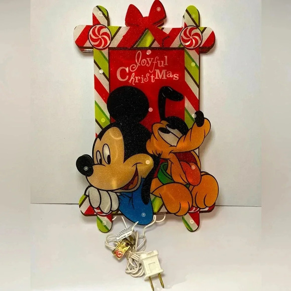2010 Disney Mickey & Pluto Joyful Christmas Lights Lighted Sculpture 15 Inch - Picture 1 of 10